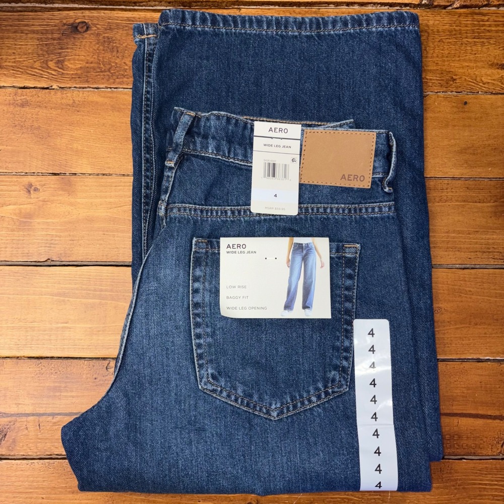 Aeropostale Wide Leg Jean Womens 4 (31x32) Blue Low Rise Baggy Fit Denim NEW